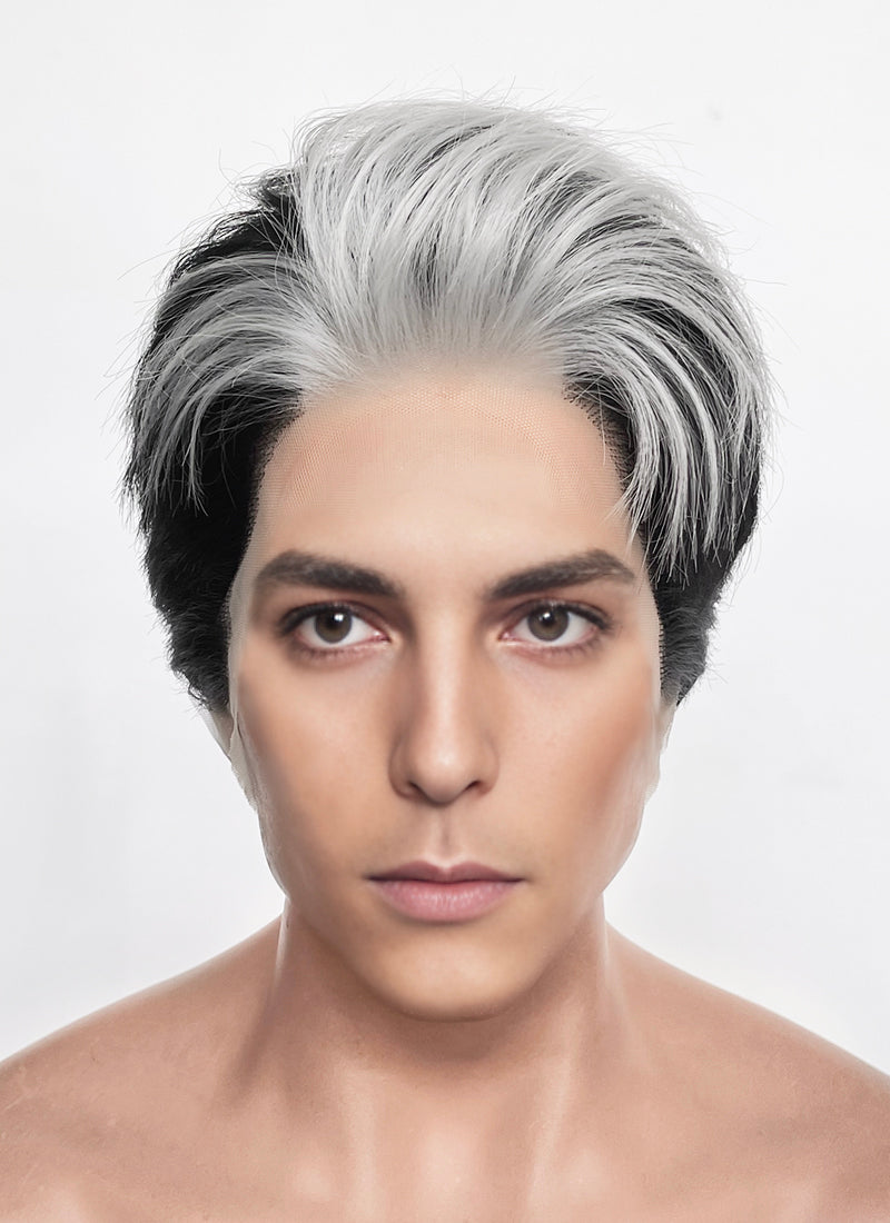 Black And White Straight Lace Front Synthetic Men's Wig LF8084
