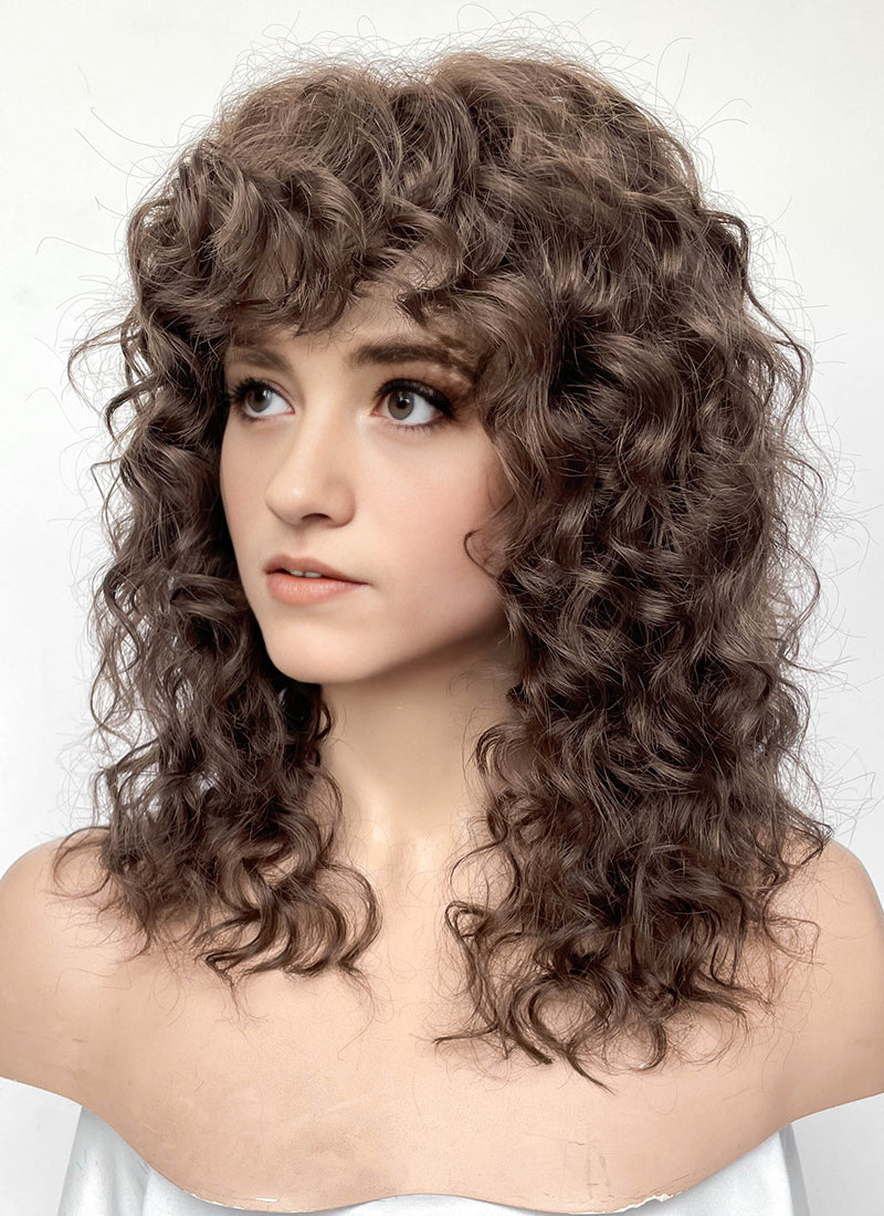 Stranger Things Nancy Wheeler Brunette Curly Lace Front Synthetic Hair Wig LF8085
