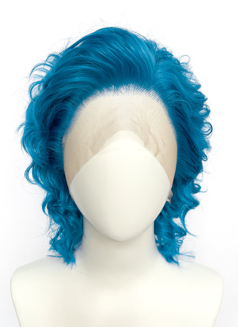Turquoise Blue Wavy Lace Front Synthetic Men's Wig LF8129