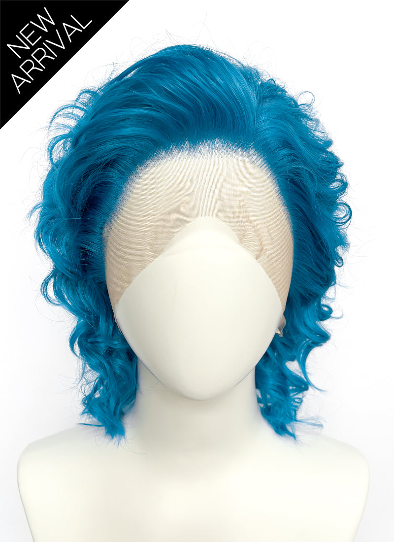 Turquoise Blue Wavy Lace Front Synthetic Men's Wig LF8129