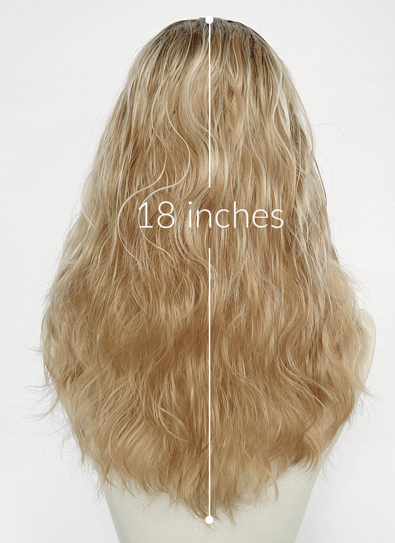 Supergirl Mixed Blonde With Dark Roots Wavy Lace Front Synthetic Wig LF8146
