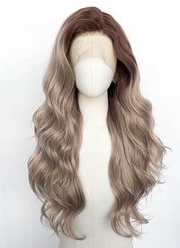 Brown With Dark Roots Wavy Lace Front Synthetic Wig LFCS265