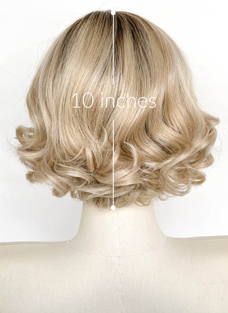 Blonde With Dark Roots Wavy Mono Top Lace Wig LFCS304