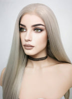 Pastel Blondish Grey Straight Lace Front Synthetic Wig LF238
