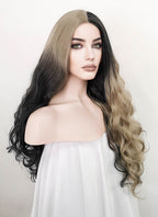 Blonde Black Split Gemini Color Wavy Lace Front Synthetic Wig LF5104