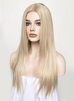 Ash Blonde Straight  Layered Hush Cut Lace Front Synthetic Wig LFK5536A