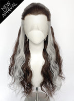 Brown Mixed Silver Grey Wavy Lace Front Synthetic Hair Wig LFK5603