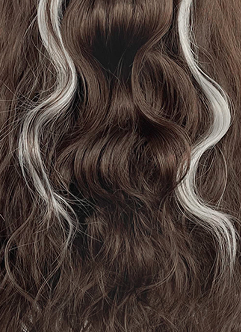 Brown Mixed Silver Grey Wavy Lace Front Synthetic Hair Wig LFK5603