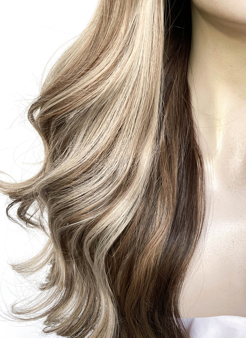 Balayage Blonde Mixed Brown Wavy Lace Front Kanekalon Synthetic Wig LFS045