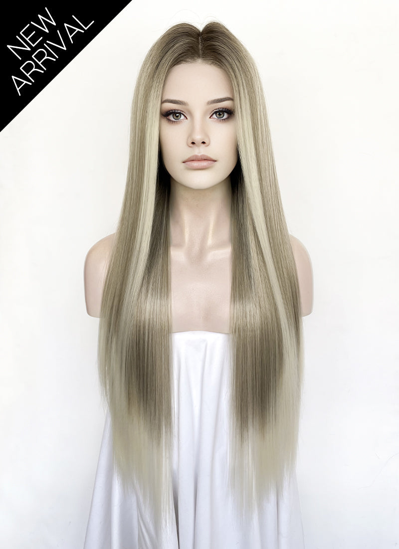 Mixed Blonde Money Piece Straight 13" x 6" Lace Top Lace Front Synthetic Wig LFS046