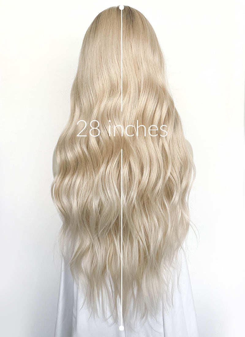 Blonde With Dark Roots Wavy 13" x 6" Lace Top Kanekalon Synthetic Hair Wig LFS053
