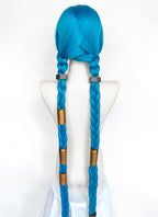 League of Legends LOL Arcane Jinx Turquoise Blue Braided Lace Front Synthetic Wig LN6020X