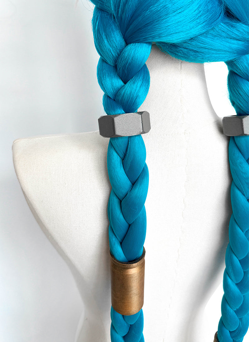 League of Legends LOL Arcane Jinx Turquoise Blue Braided Lace Front Synthetic Wig LN6020X