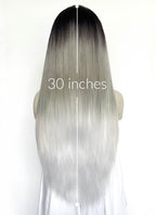 Black Grey White Ombre Straight Yaki Lace Front Synthetic Hair Wig LN6050