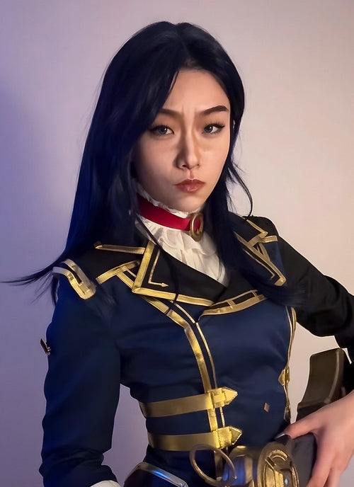 League of Legends LOL Arcane Caitlyn Kiramman Dark Blue Straight Lace Front Synthetic Wig LW4046