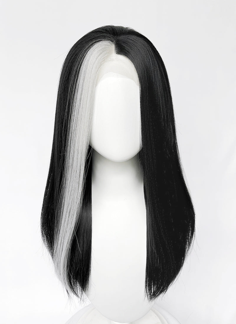 Critical Role Laudna Black And White Single Money Piece Straight Lace Front Synthetic Hair Wig LW4059