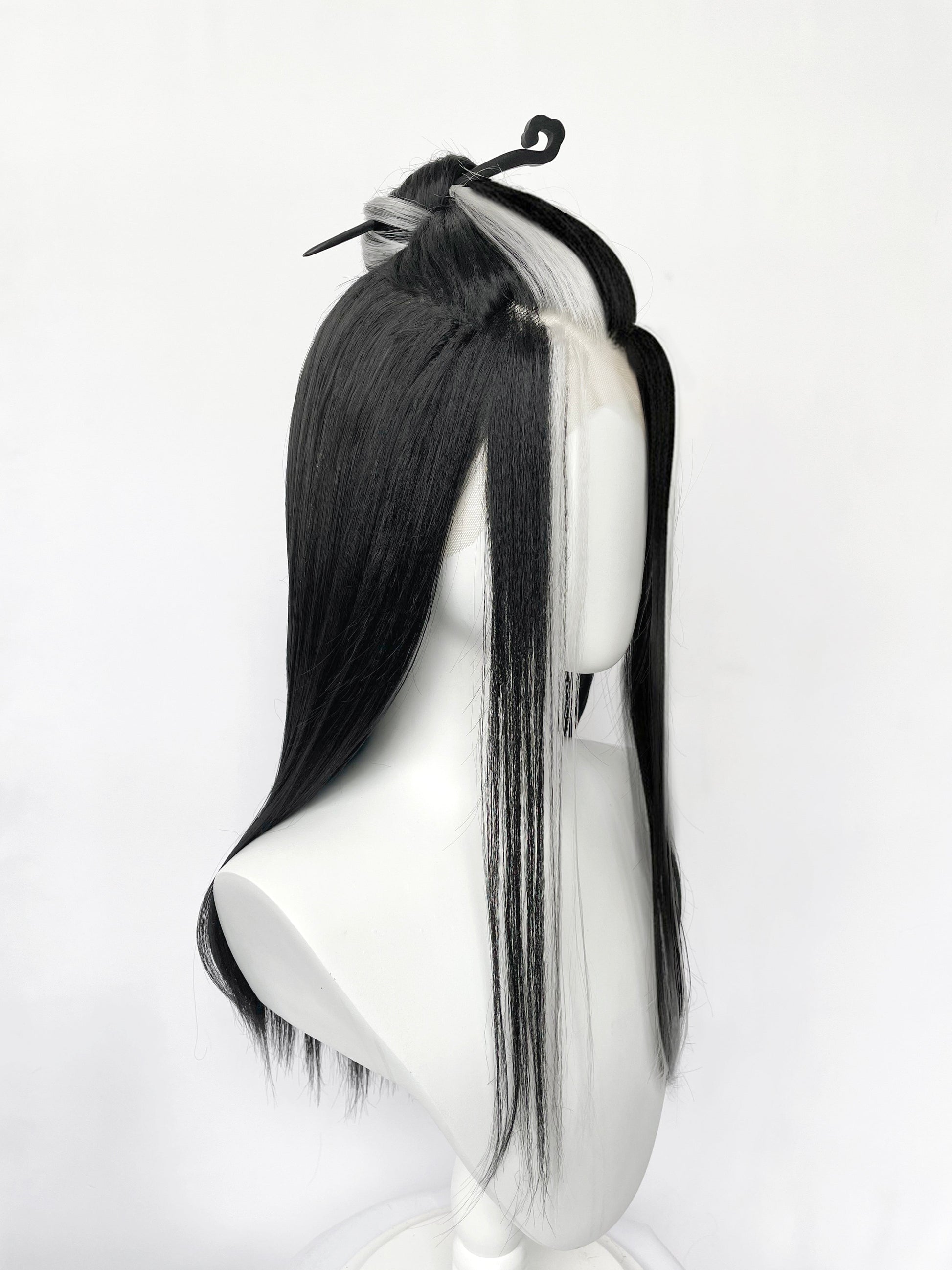 Critical Role Laudna Black And White Single Money Piece Straight Lace Front Synthetic Hair Wig LW4059