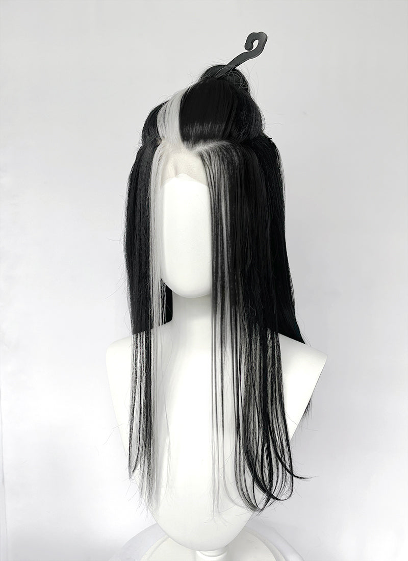 Critical Role Laudna Black And White Single Money Piece Straight Lace Front Synthetic Hair Wig LW4059