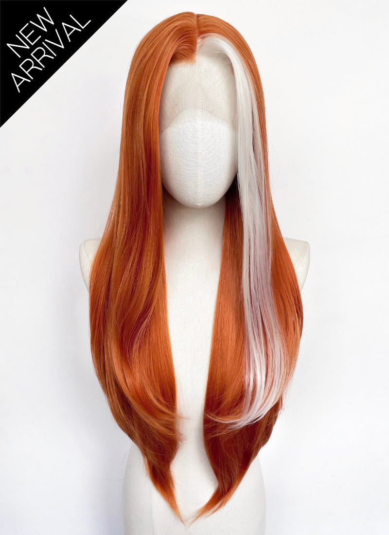 Ginger And White Single Money Piece Straight Lace Front Synthetic Wig LW4061