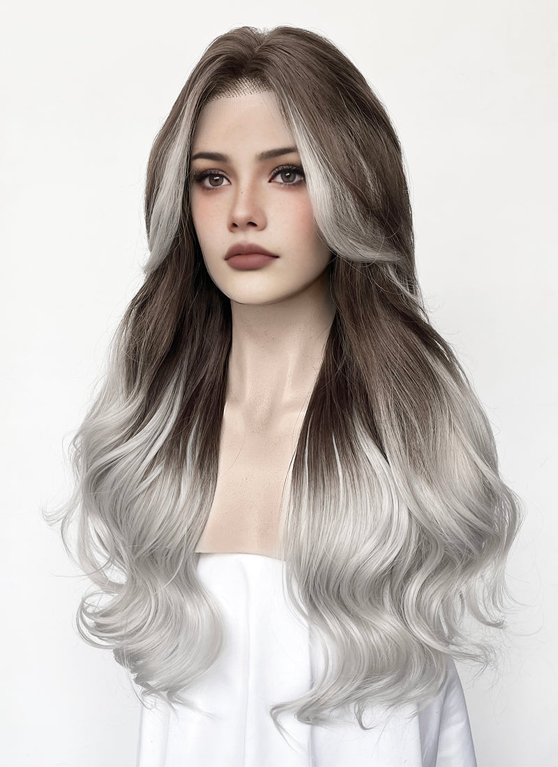 Fourth Wing Violet Sorrengail Brunette Silver Grey Ombre Braided Lace Front Synthetic Wig LF2519