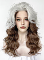 X-Men Rogue Silver White Mixed Brown Wavy Lace Front Synthetic Wig LW4109A