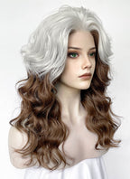 X-Men Rogue Silver White Mixed Brown Wavy Lace Front Synthetic Wig LW4109A