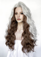 X-Men Rogue Silver White Mixed Brown Wavy Lace Front Synthetic Wig LW4109