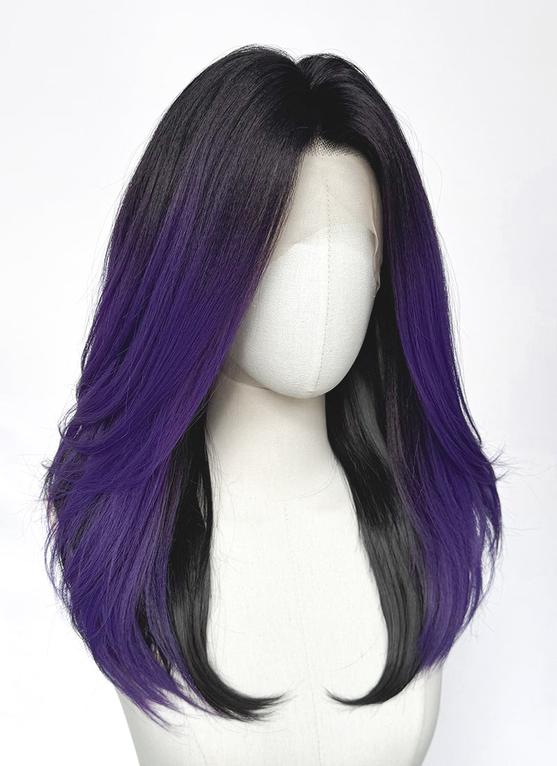Black With Purple Straight Yaki Lace Front Synthetic Wig LW4110