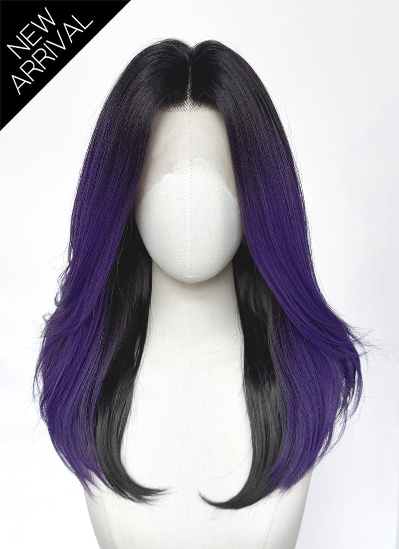 Black With Purple Straight Yaki Lace Front Synthetic Wig LW4110