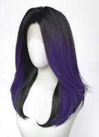 Black With Purple Straight Yaki Lace Front Synthetic Wig LW4110
