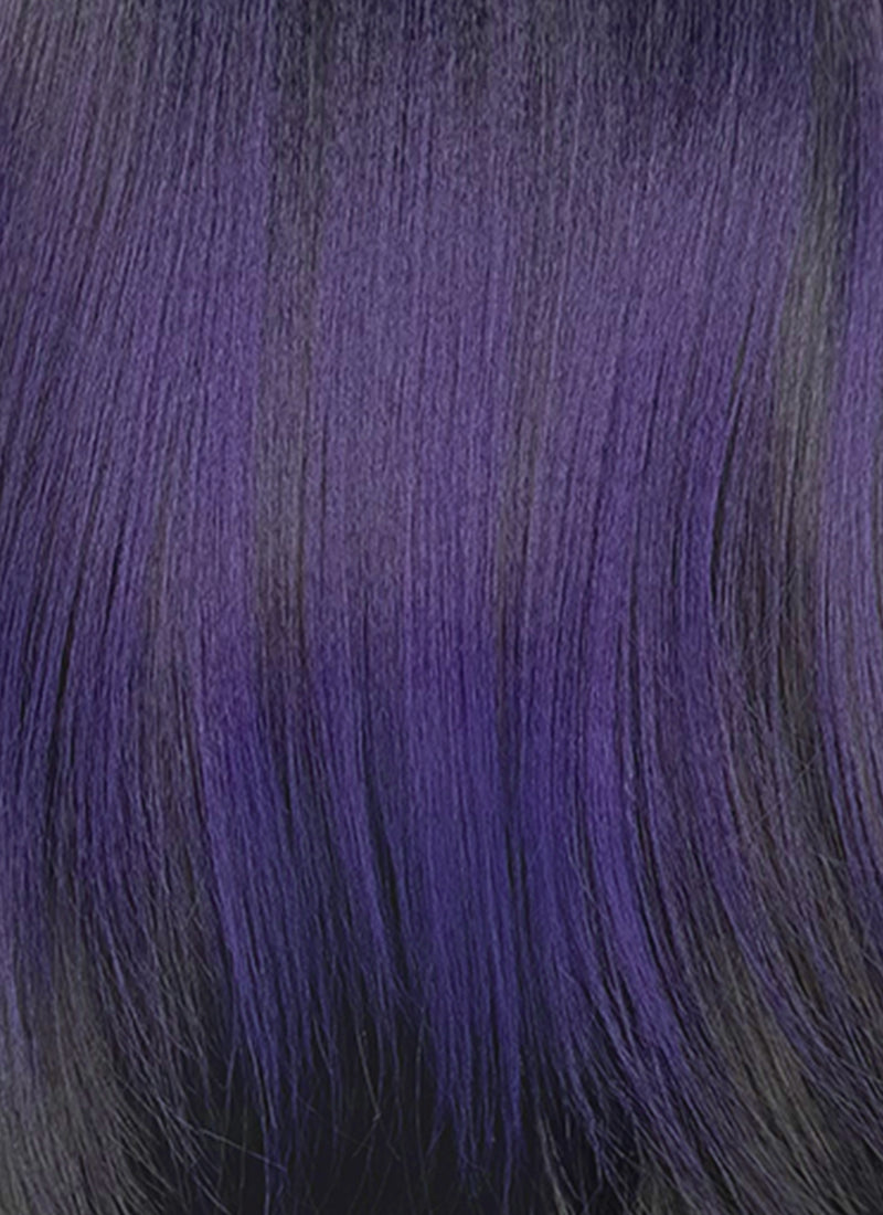 Black With Purple Straight Yaki Lace Front Synthetic Wig LW4110