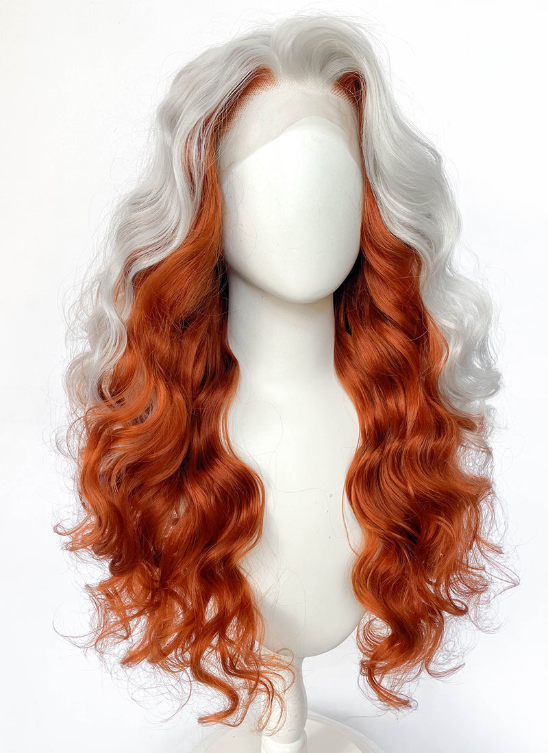 X-Men 97 Rogue Silver White Mixed Ginger Wavy Lace Front Synthetic Wig LW4132