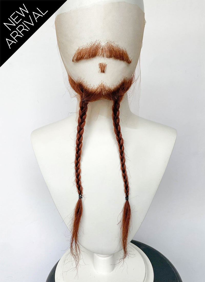 Handmade HD Lace Realistic Reddish Brown Beard and Moustache Facial Hair Set MB022