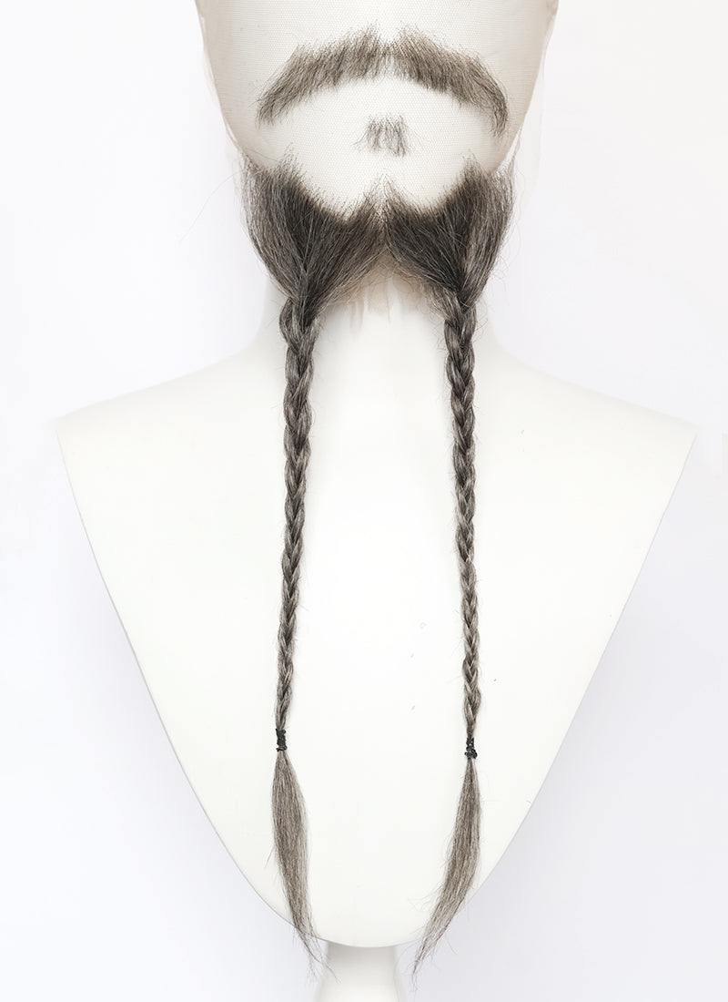 Handmade HD Lace Realistic Mixed Medium Gray Beard and Moustache Facial Hair Set MB060