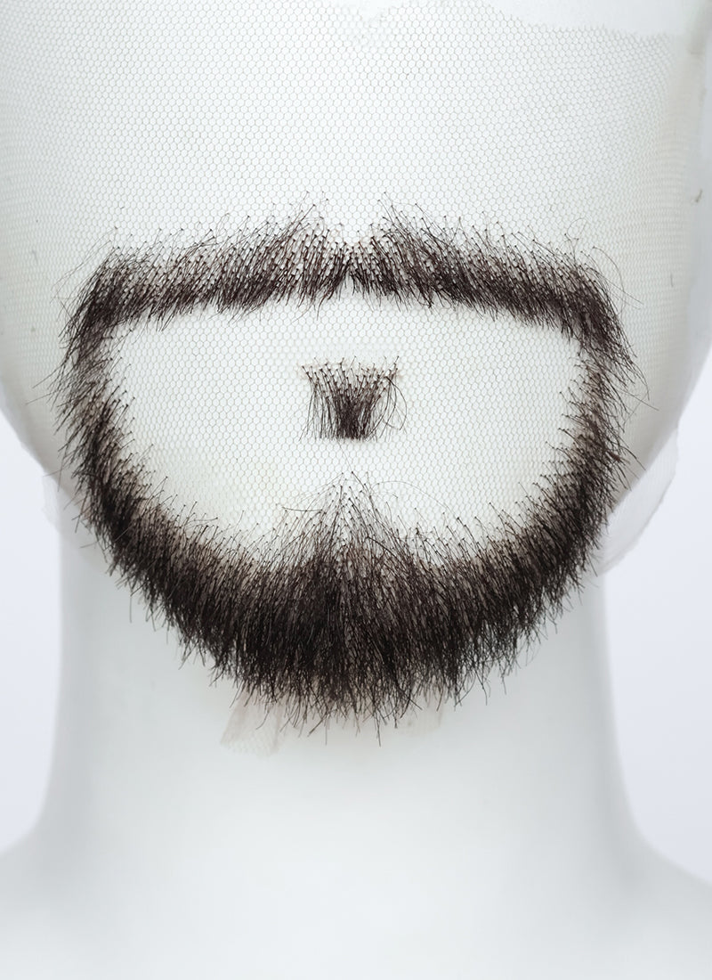 Handmade HD Lace Realistic Dark Brown Circle Beard and Moustache Facial Hair Set MB062