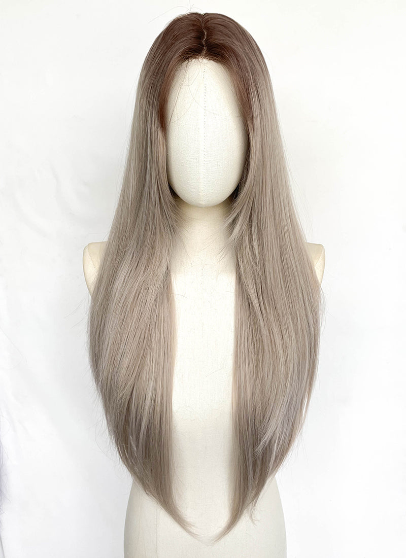 Ash Brown With Dark Roots Straight Synthetic Hair Wig NLCS032