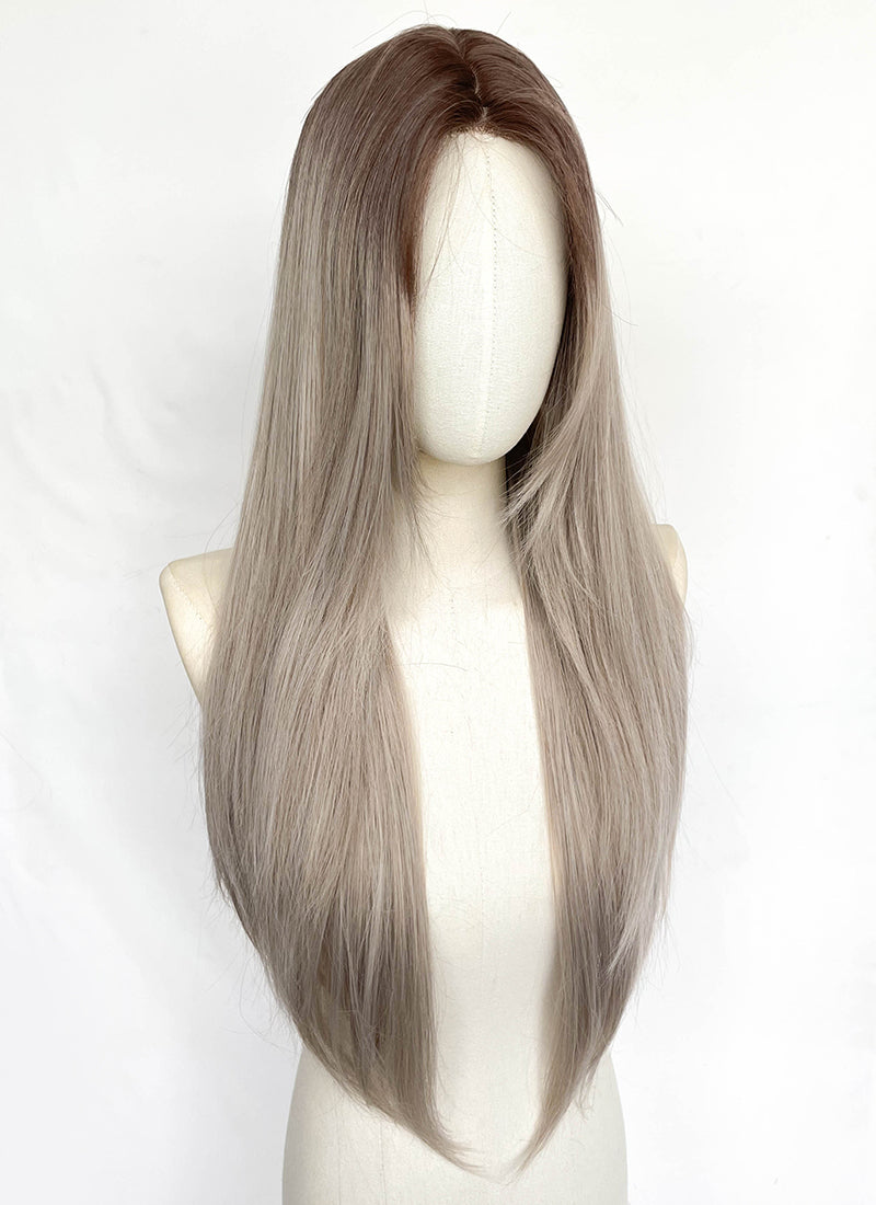 Ash Brown With Dark Roots Straight Synthetic Hair Wig NLCS032