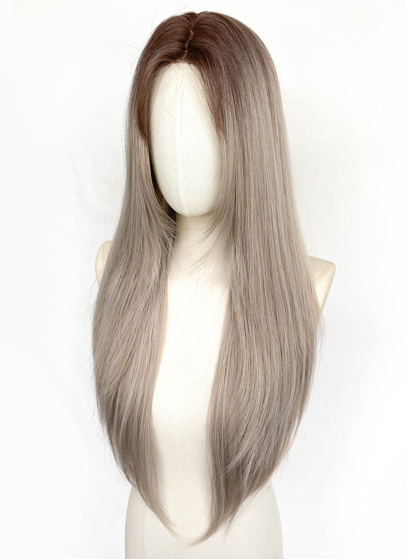 Ash Brown With Dark Roots Straight Synthetic Hair Wig NLCS032