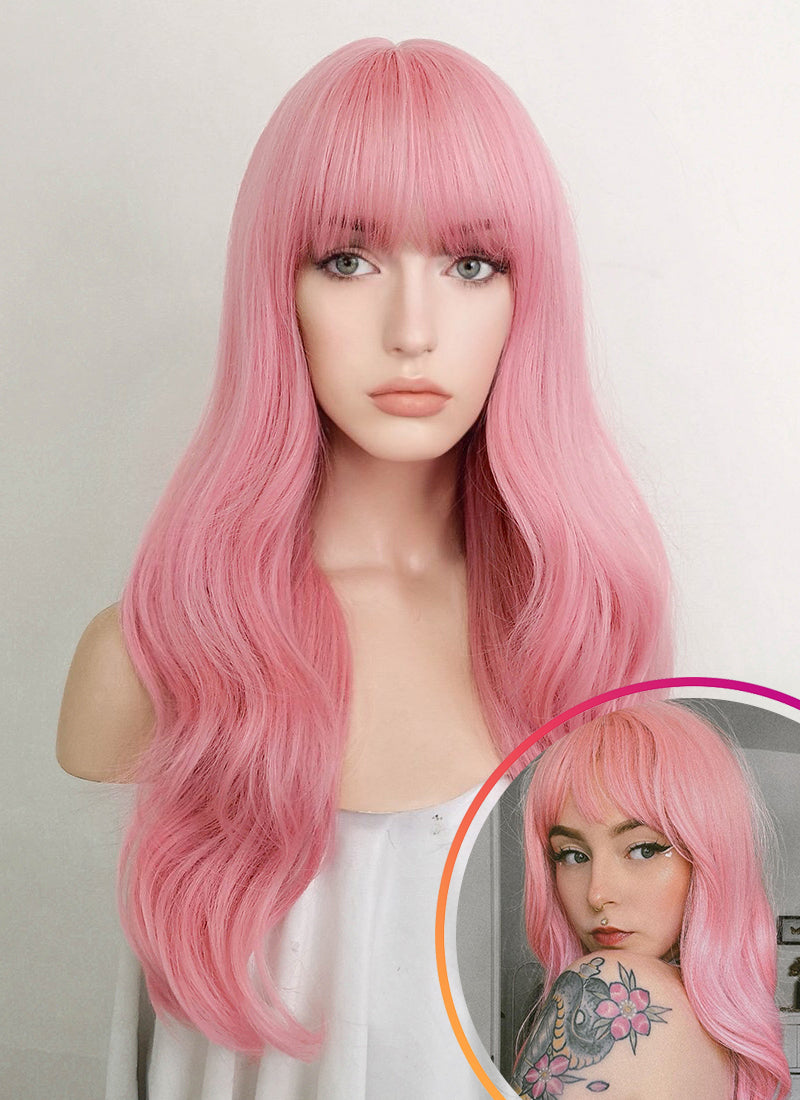 Pink Wavy Synthetic Hair Wig NS409