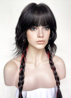 Natural Black Mixed Red Wavy Synthetic Hair Wig NS490