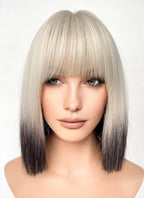 Light Ash Blonde Black Ombre Straight Bob Synthetic Hair Wig NS533