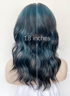Blue Mixed Black Wavy Synthetic Hair Wig NS598
