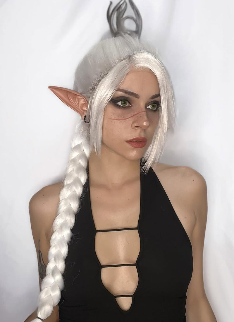 Baldur's Gate 3 Shadowheart White Yaki Straight Lace Front Synthetic Wig With Ponytail Extension LF6048