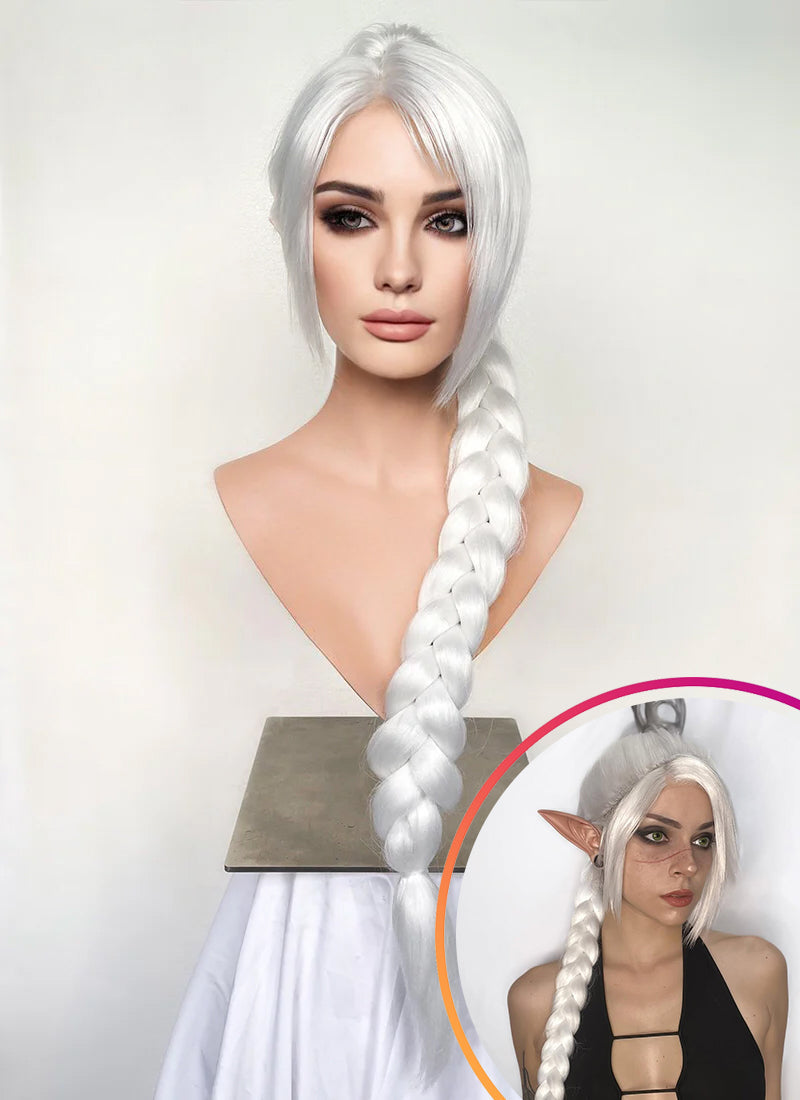 Baldur's Gate 3 Shadowheart White Yaki Straight Lace Front Synthetic Wig With Ponytail Extension LF6048
