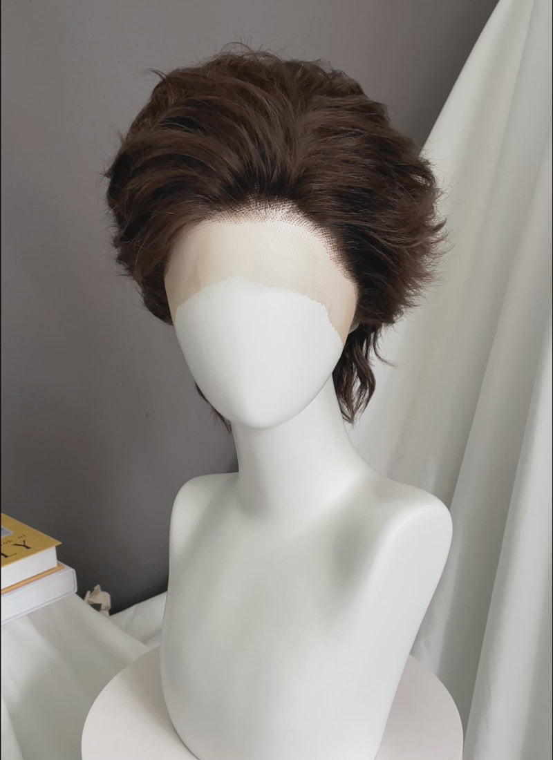 Brunette Wavy Lace Front Synthetic Men's Wig LF8032
