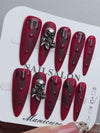 Gothic Dark Red Demon Face Almond Handmade Press-On Nails NF023
