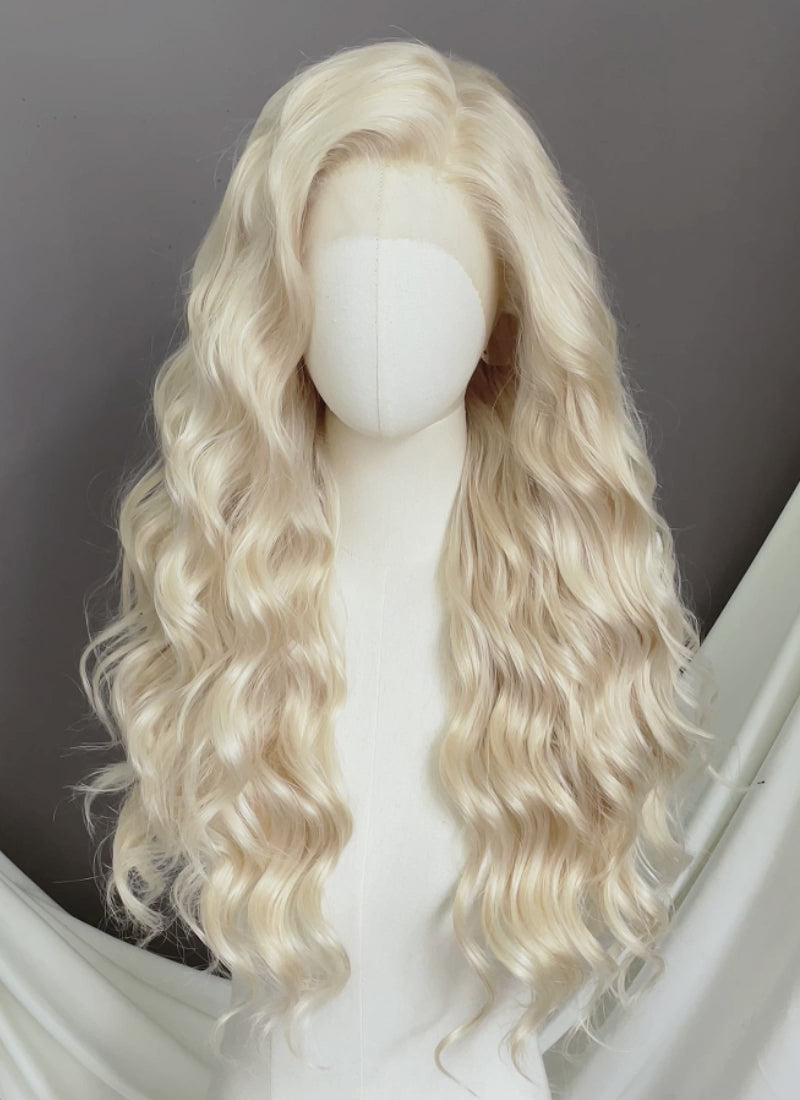 Pastel Ash Blonde Wavy Lace Front Synthetic Wig LW4054