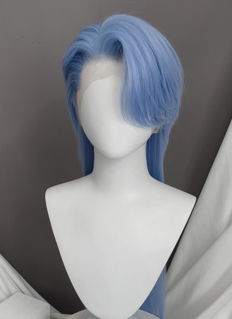 Pastel Blue Straight Lace Front Synthetic Men's Wig LF6134