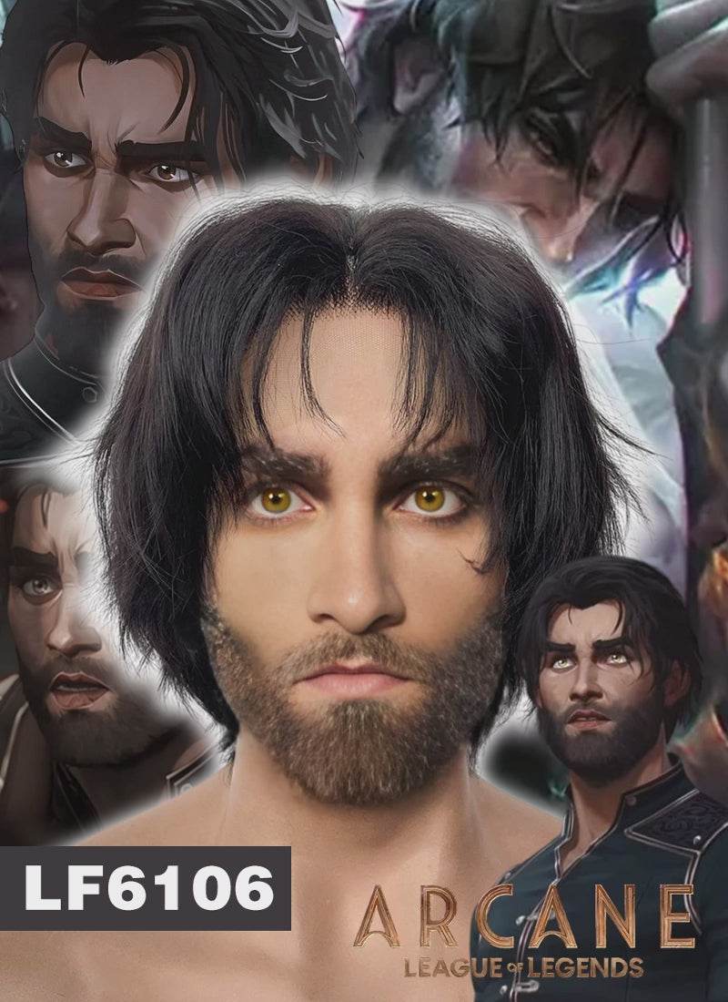League of Legends LOL Arcane Jayce Talis Natural Black Wavy Lace Front Synthetic Men's Wig LF6106