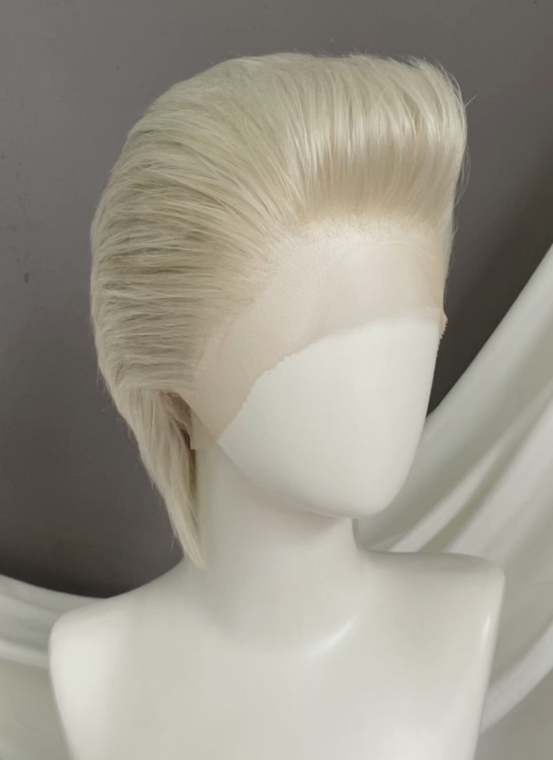 Pastel Ash Blonde Straight Slicked Back Lace Front Synthetic Men's Wig LF8037